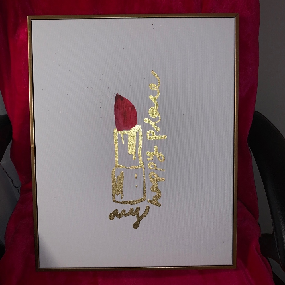"My Happy Place" Lipstick Canvas Wall Decor